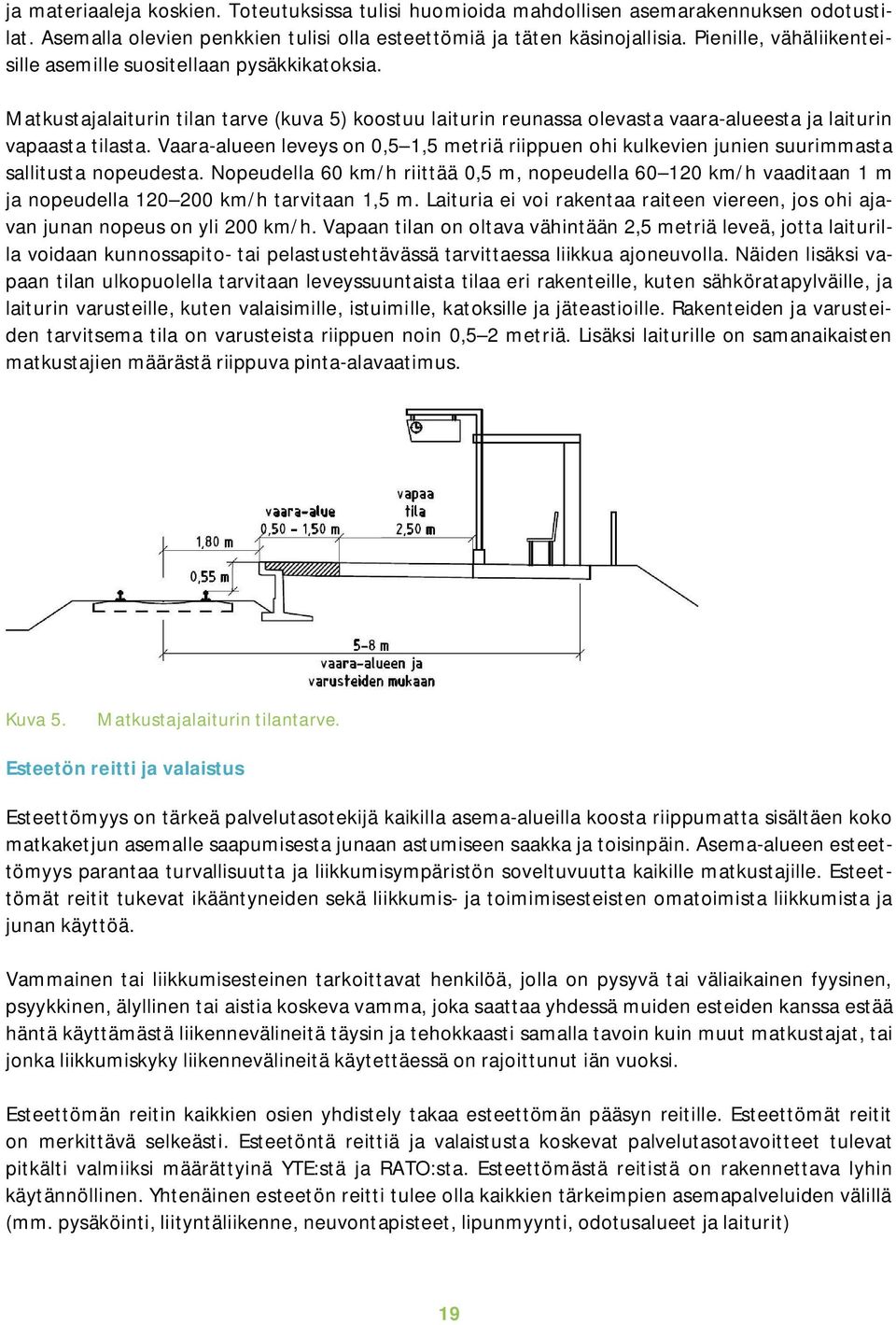 Vaara-alueen leveys on 0,5 1,5 metriä riippuen ohi kulkevien junien suurimmasta sallitusta nopeudesta.