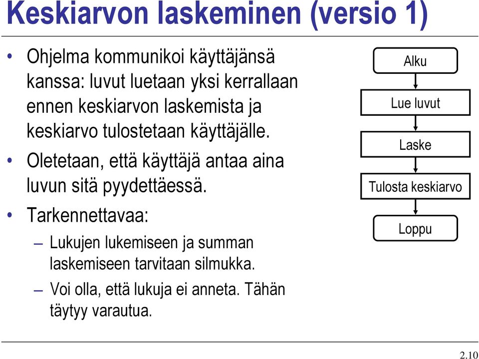 Oletetaan, että käyttäjä antaa aina luvun sitä pyydettäessä.