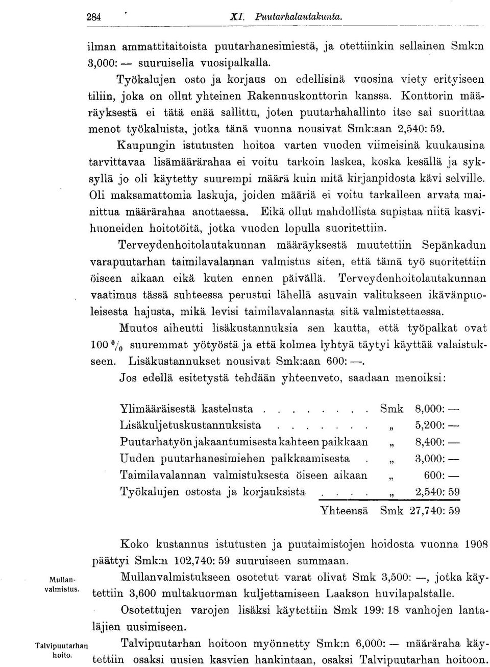 Konttorin määräyksestä ei tätä enää sallittu, joten puutarhahallinto itse sai suorittaa menot työkaluista, jotka tänä vuonna nousivat Smk:aan 2,540: 59.