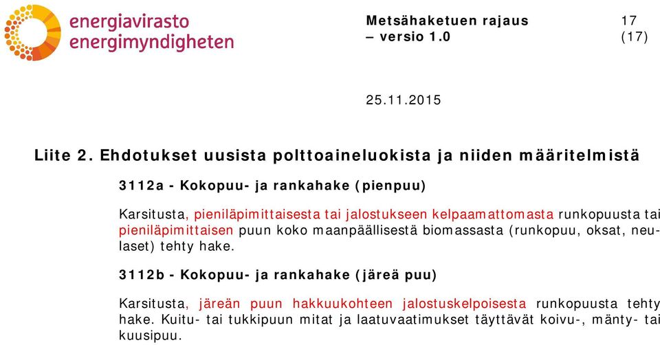 pieniläpimittaisesta tai jalostukseen kelpaamattomasta runkopuusta tai pieniläpimittaisen puun koko maanpäällisestä