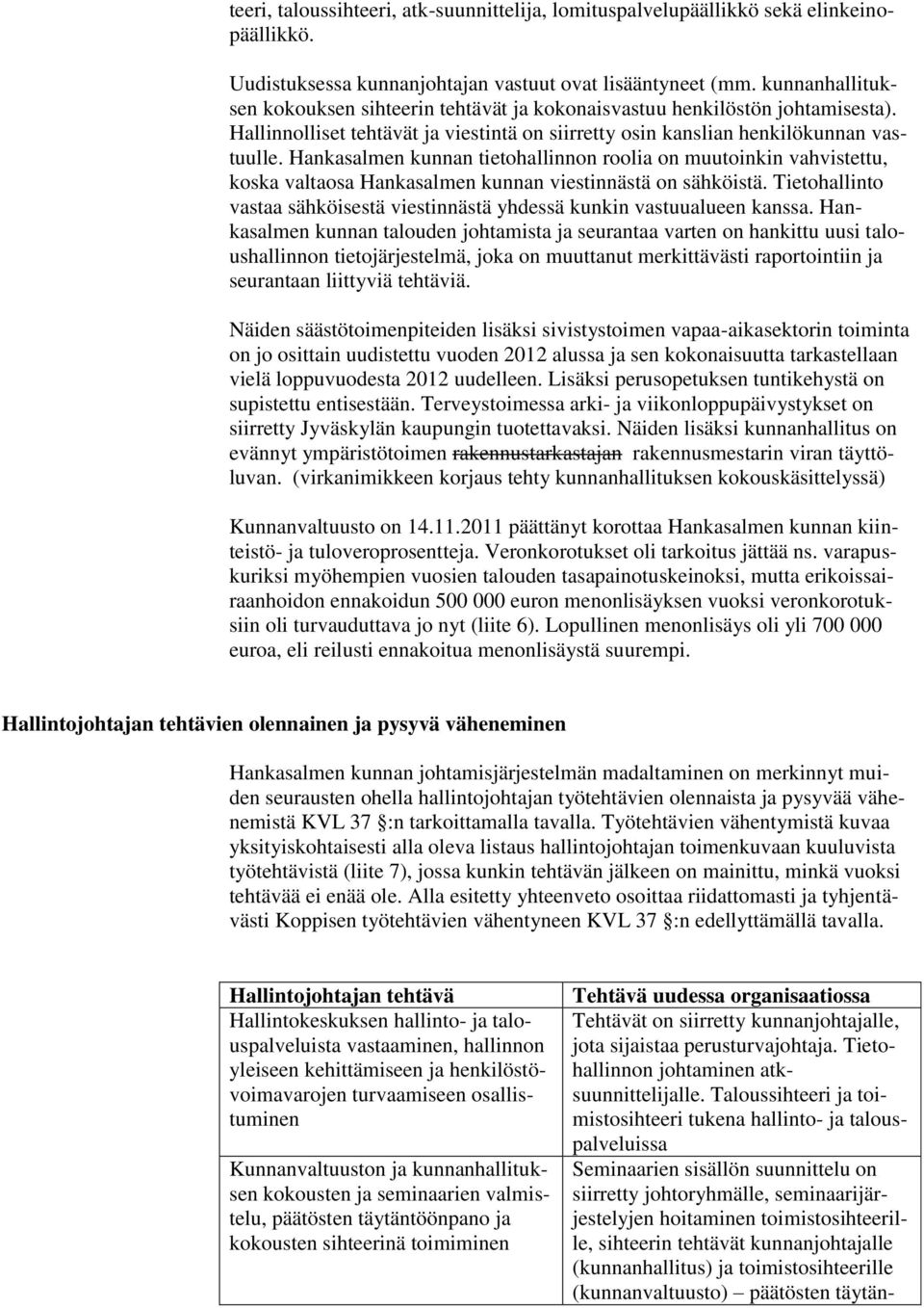 Hankasalmen kunnan tietohallinnon roolia on muutoinkin vahvistettu, koska valtaosa Hankasalmen kunnan viestinnästä on sähköistä.