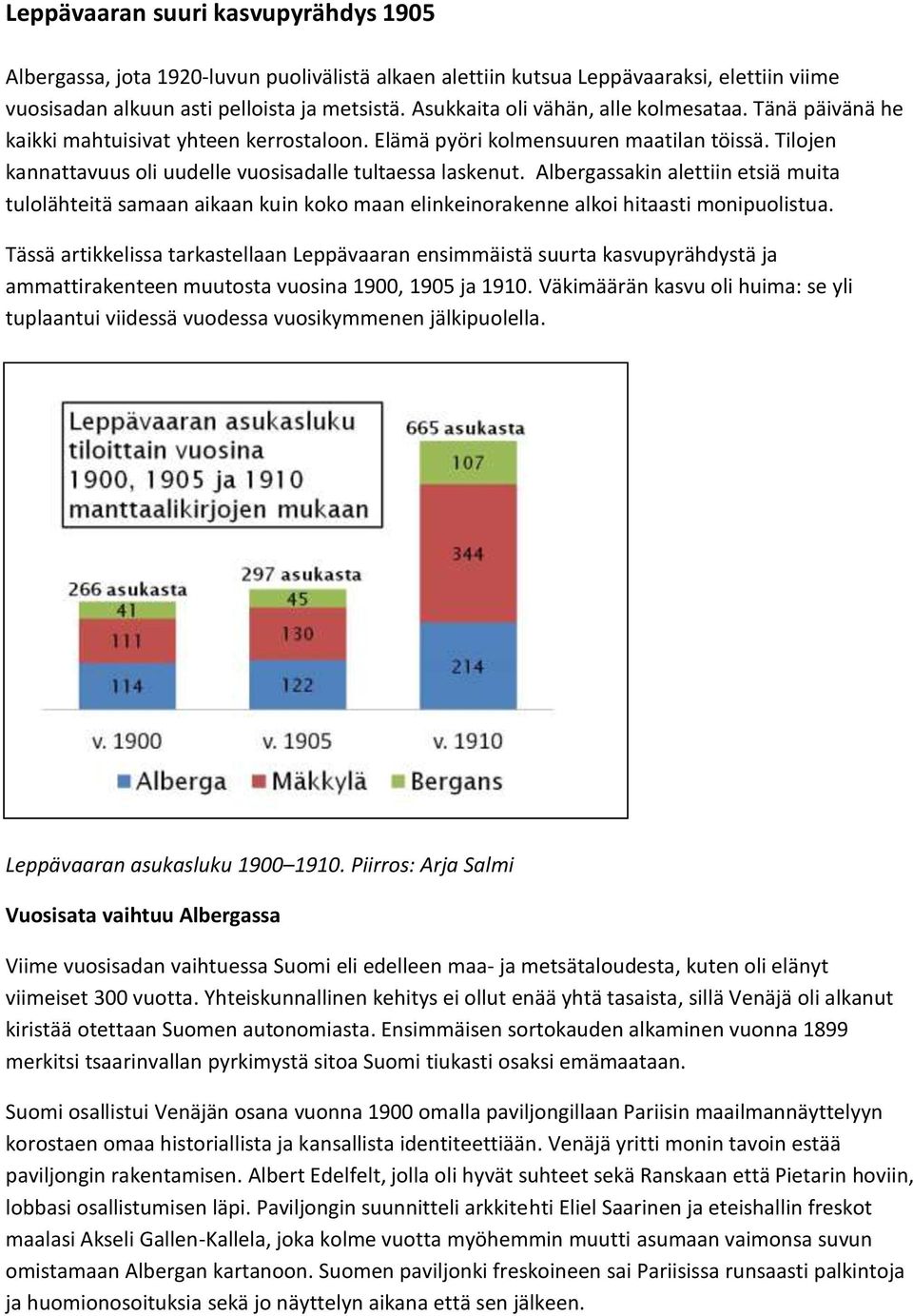 Tilojen kannattavuus oli uudelle vuosisadalle tultaessa laskenut. Albergassakin alettiin etsiä muita tulolähteitä samaan aikaan kuin koko maan elinkeinorakenne alkoi hitaasti monipuolistua.