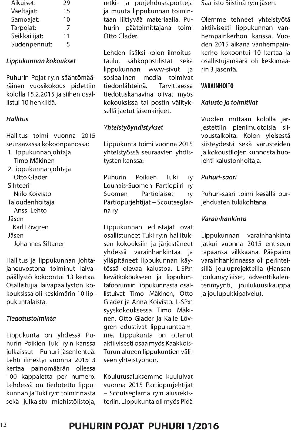 lippukunnanjohtaja Otto Glader Sihteeri Niilo Koivisto Taloudenhoitaja Anssi Lehto Jäsen Karl Lövgren Jäsen Johannes Siltanen Hallitus ja lippukunnan johtajaneuvostona toiminut laivapäällystö