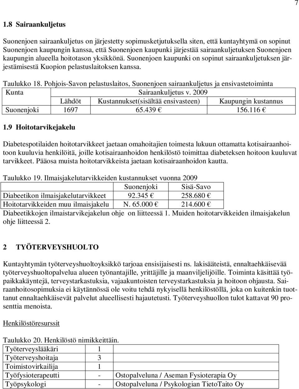 Pohjois-Savon pelastuslaitos, Suonenjoen sairaankuljetus ja ensivastetoiminta Kunta Sairaankuljetus v. 2009 Lähdöt Kustannukset(sisältää ensivasteen) Kaupungin kustannus Suonenjoki 1697 65.439 156.