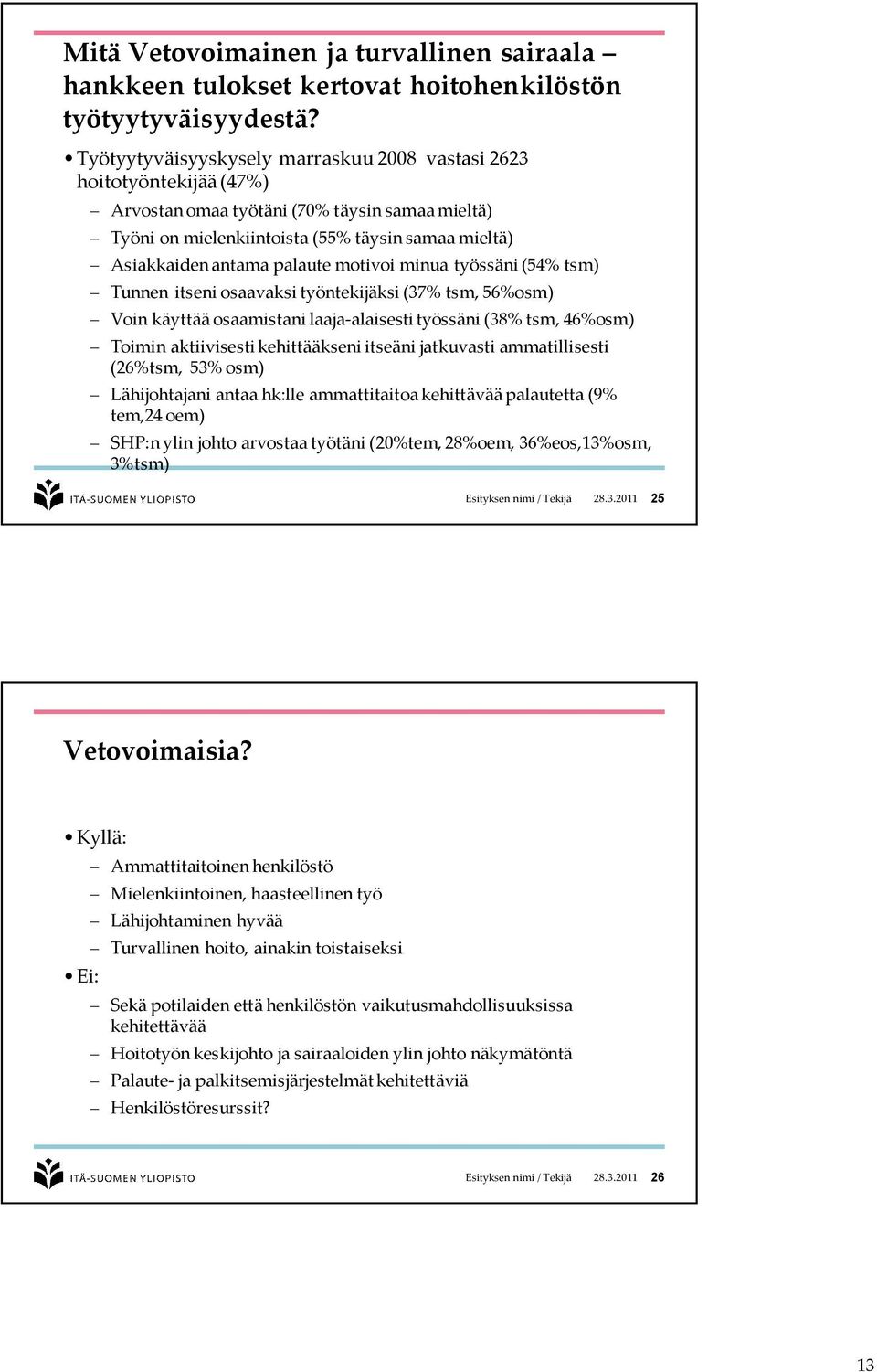 motivoi minua työssäni (54% tsm) Tunnen itseni osaavaksi työntekijäksi (37% tsm, 56%osm) Voin käyttää osaamistani laaja-alaisesti työssäni (38% tsm, 46%osm) Toimin aktiivisesti kehittääkseni itseäni