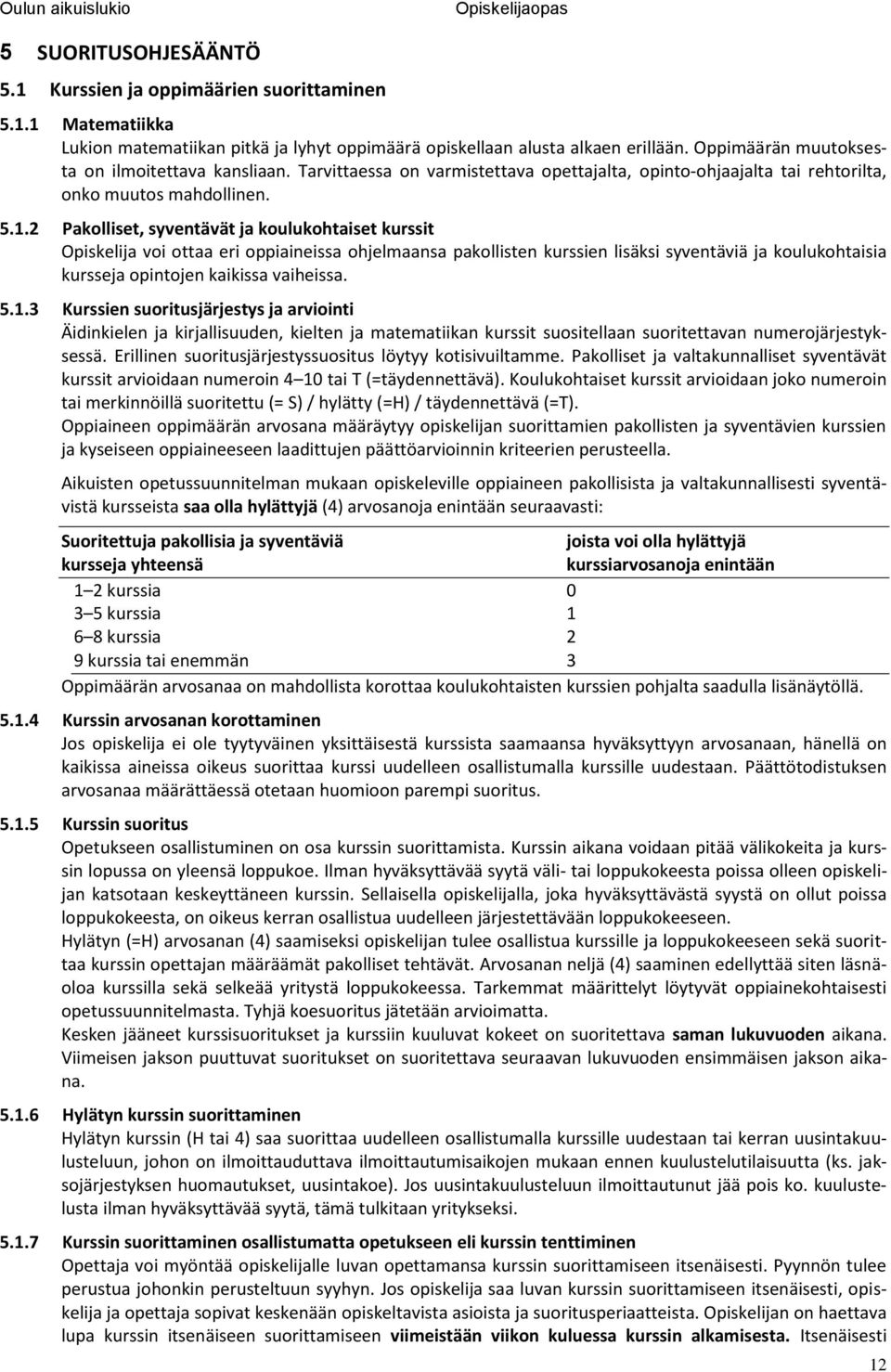 2 Pakolliset, syventävät ja koulukohtaiset kurssit Opiskelija voi ottaa eri oppiaineissa ohjelmaansa pakollisten kurssien lisäksi syventäviä ja koulukohtaisia kursseja opintojen kaikissa vaiheissa. 5.