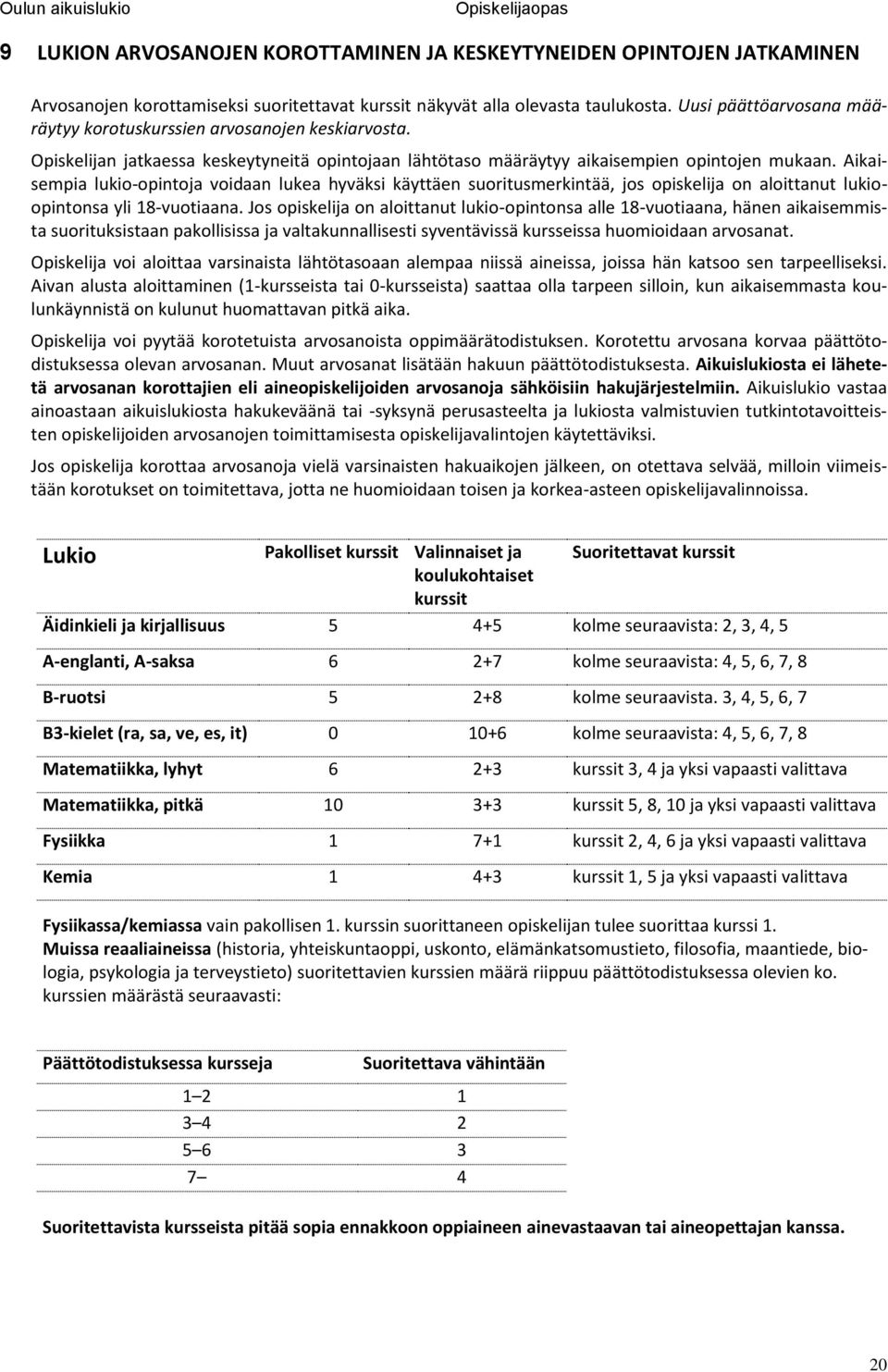 Aikaisempia lukio-opintoja voidaan lukea hyväksi käyttäen suoritusmerkintää, jos opiskelija on aloittanut lukioopintonsa yli 18-vuotiaana.