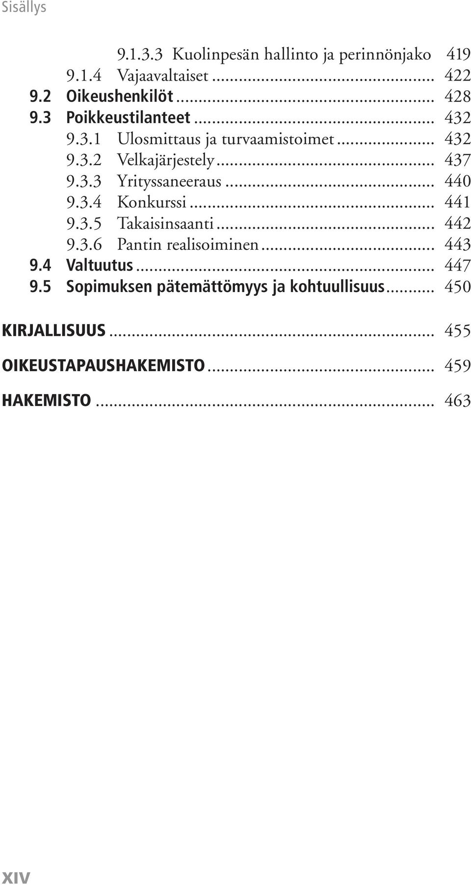 .. 440 9.3.4 Konkurssi... 441 9.3.5 Takaisinsaanti... 442 9.3.6 Pantin realisoiminen... 443 9.4 Valtuutus... 447 9.