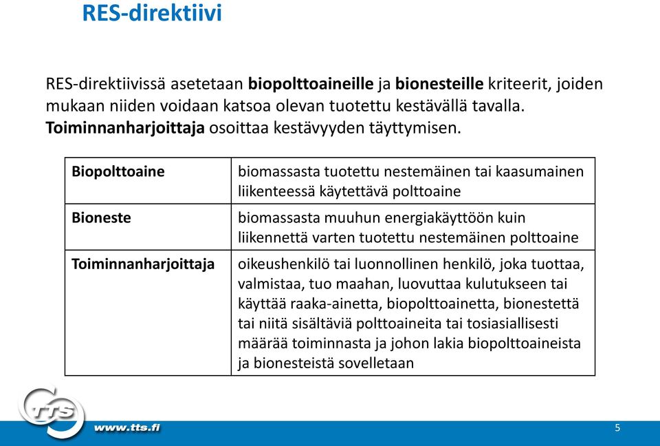 Biopolttoaine Bioneste Toiminnanharjoittaja biomassasta tuotettu nestemäinen tai kaasumainen liikenteessä käytettävä polttoaine biomassasta muuhun energiakäyttöön kuin liikennettä