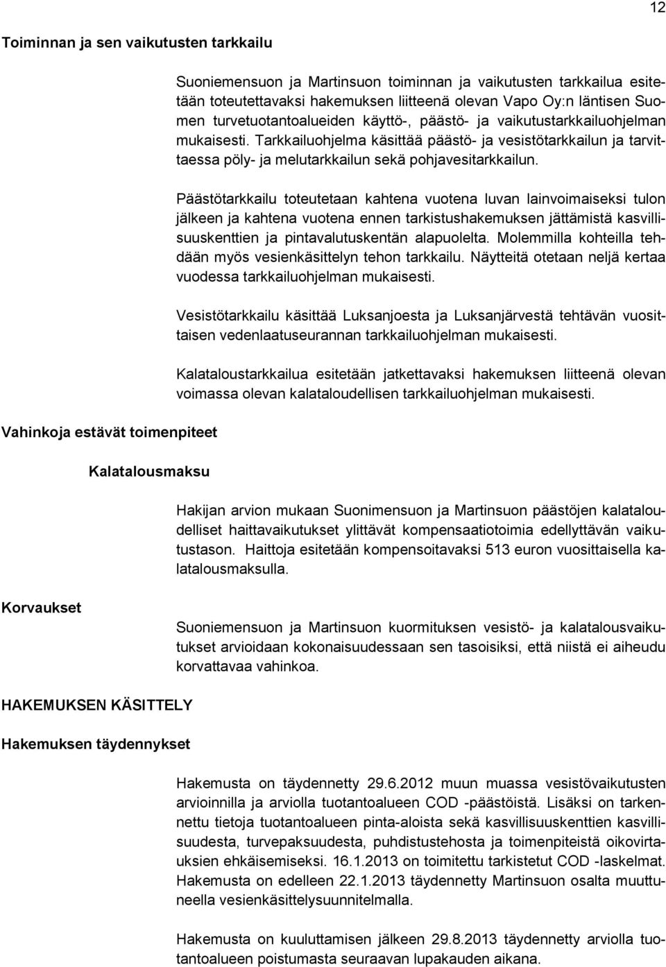 Tarkkailuohjelma käsittää päästö- ja vesistötarkkailun ja tarvittaessa pöly- ja melutarkkailun sekä pohjavesitarkkailun.