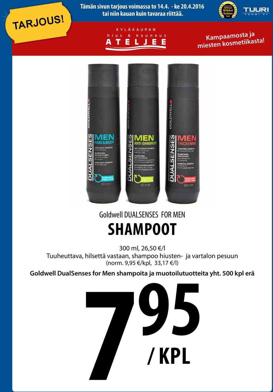 Goldwell DUALSENSES FOR MEN SHAMPOOT 300 ml, 26,50 /l Tuuheuttava, hilsettä