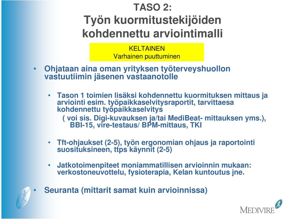 työpaikkaselvitysraportit, tarvittaesa kohdennettu työpaikkaselvitys ( voi sis. Digi-kuvauksen ja/tai MediBeat- mittauksen yms.