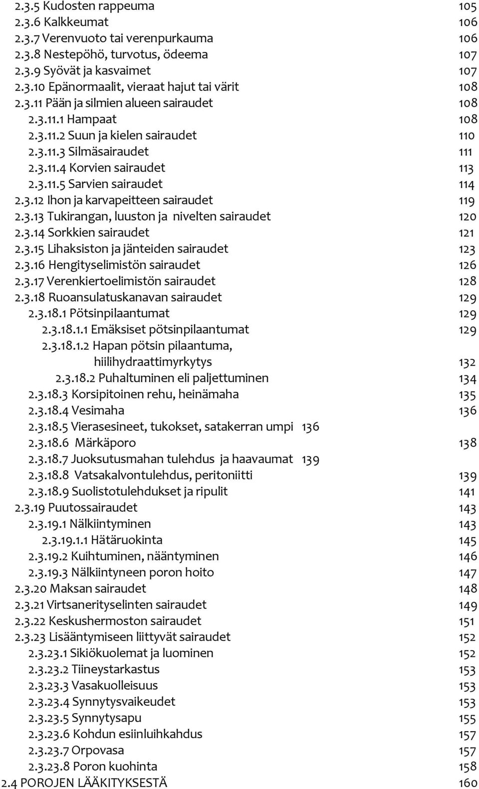 3.13 Tukirangan, luuston ja nivelten sairaudet 120 2.3.14 Sorkkien sairaudet 121 2.3.15 Lihaksiston ja jänteiden sairaudet 123 2.3.16 Hengityselimistön sairaudet 126 2.3.17 Verenkiertoelimistön sairaudet 128 2.