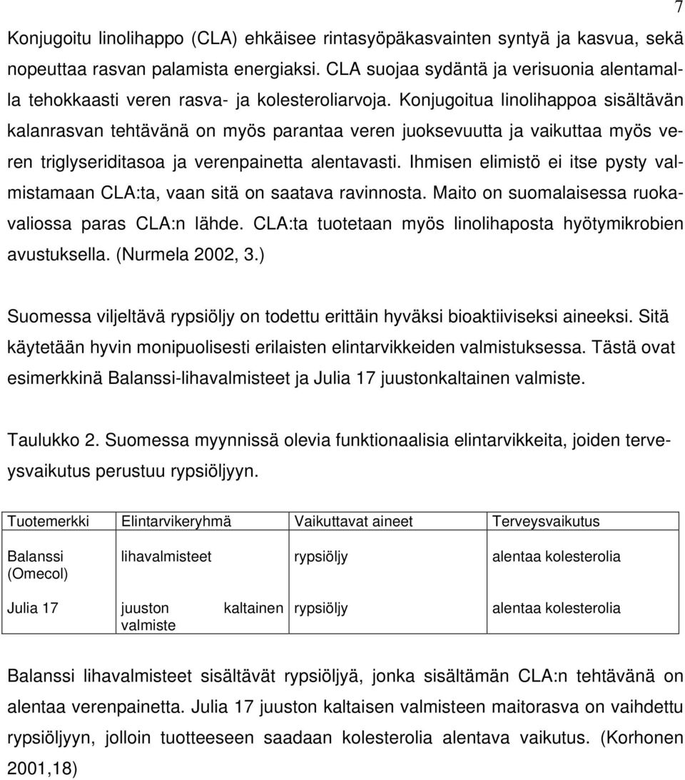 Konjugoitua linolihappoa sisältävän kalanrasvan tehtävänä on myös parantaa veren juoksevuutta ja vaikuttaa myös veren triglyseriditasoa ja verenpainetta alentavasti.