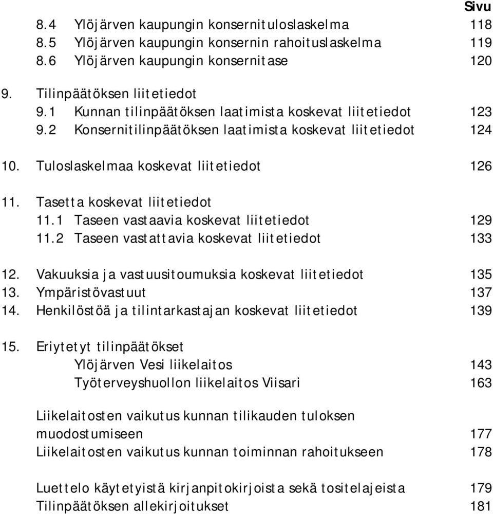 Tasetta koskevat liitetiedot 11.1 Taseen vastaavia koskevat liitetiedot 129 11.2 Taseen vastattavia koskevat liitetiedot 133 12. Vakuuksia ja vastuusitoumuksia koskevat liitetiedot 135 13.