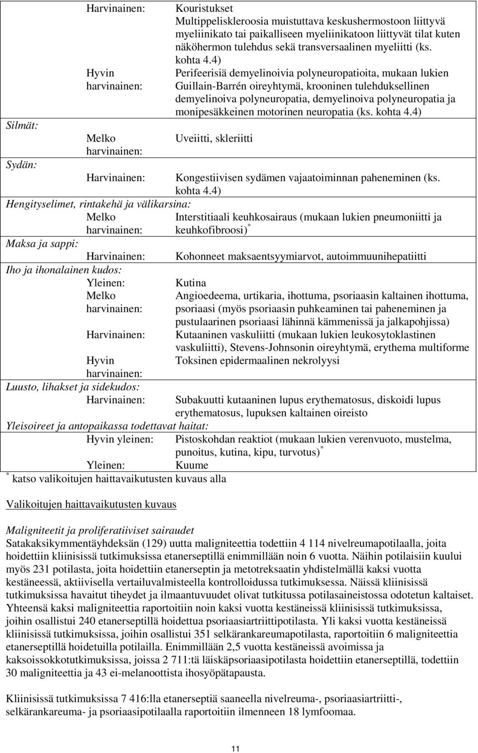 paikalliseen myeliinikatoon liittyvät tilat kuten näköhermon tulehdus sekä transversaalinen myeliitti (ks. kohta 4.