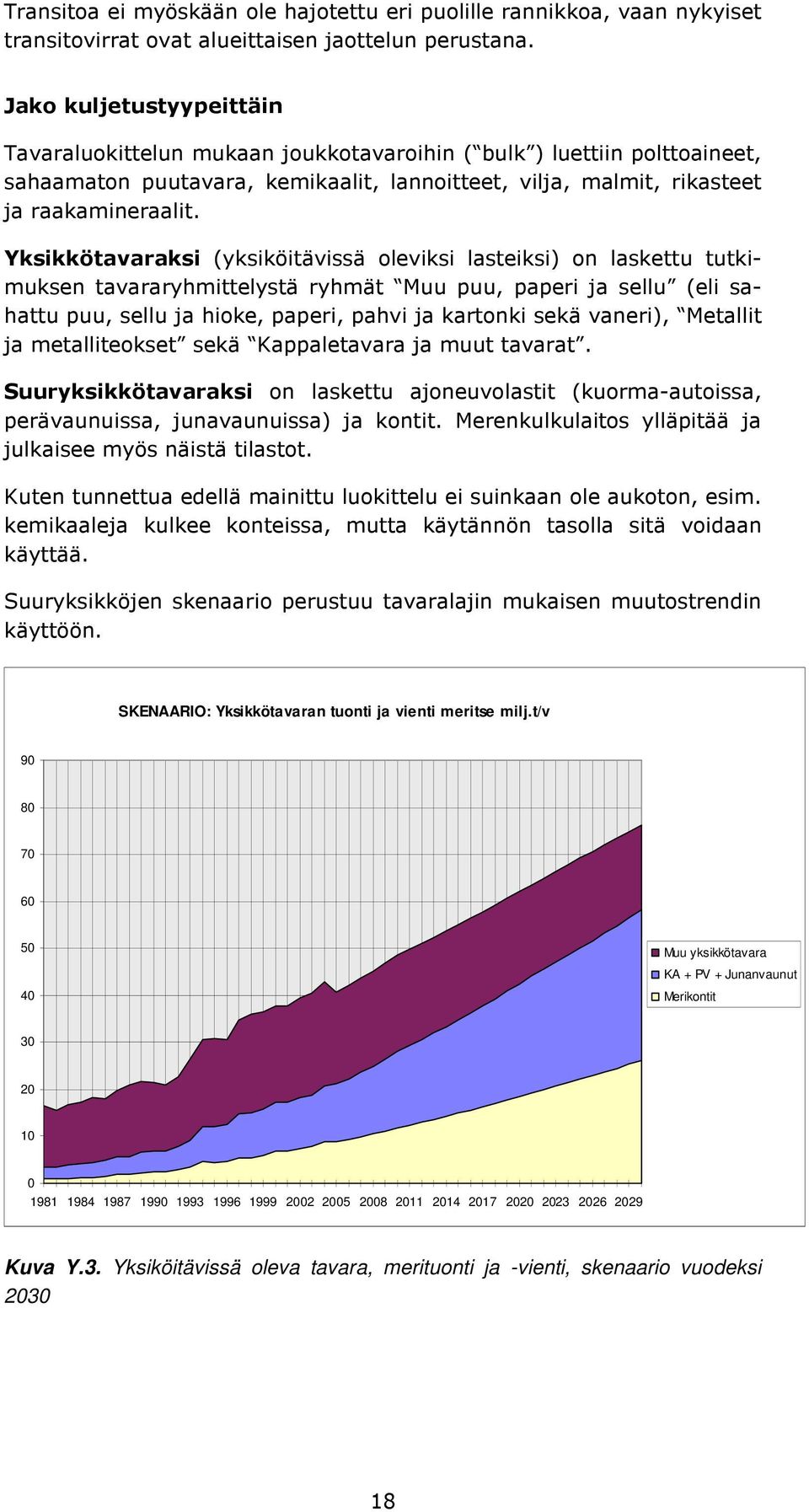 Yksikkötavaraksi (yksiköitävissä oleviksi lasteiksi) on laskettu tutkimuksen tavararyhmittelystä ryhmät Muu puu, paperi sellu (eli sahattu puu, sellu hioke, paperi, pahvi kartonki sekä vaneri),