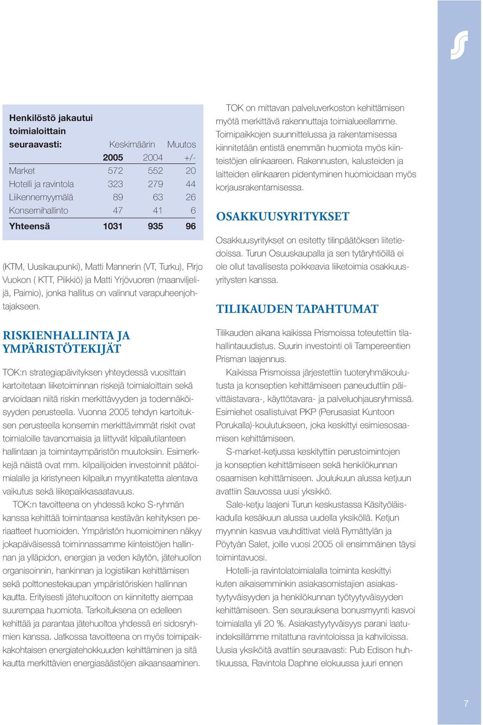 RISKIENHALLINTA JA YMPÄRISTÖTEKIJÄT TOK:n strategiapäivityksen yhteydessä vuosittain kartoitetaan liiketoiminnan riskejä toimialoittain sekä arvioidaan niitä riskin merkittävyyden ja todennäköisyyden