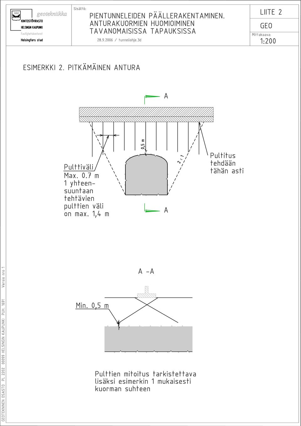 3d LIITE 2 GEO Mittakaava: 1:200 ESIMERKKI 2. PITK M INEN ANTURA A Pulttiv li Max. 0.