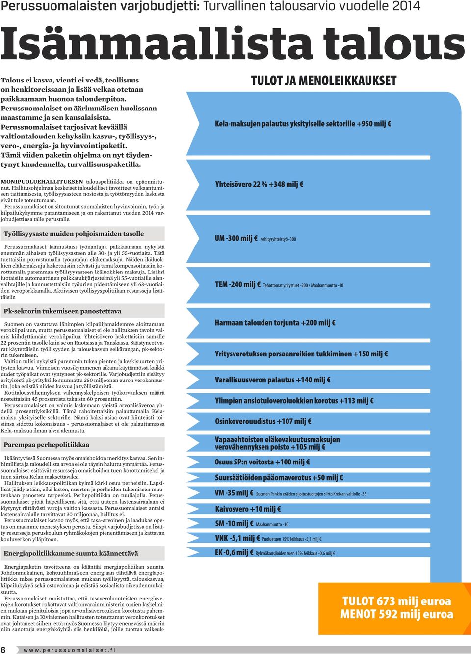 Perussuomalaiset tarjosivat keväällä valtiontalouden kehyksiin kasvu-, työllisyys-, vero-, energia- ja hyvinvointipaketit.