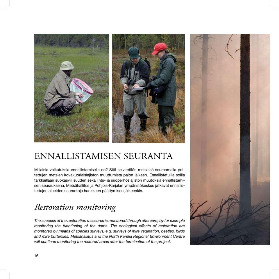 Metsähallitus ja Pohjois-Karjalan ympäristökeskus jatkavat ennallistettujen alueiden seurantoja hankkeen päättymisen jälkeenkin.