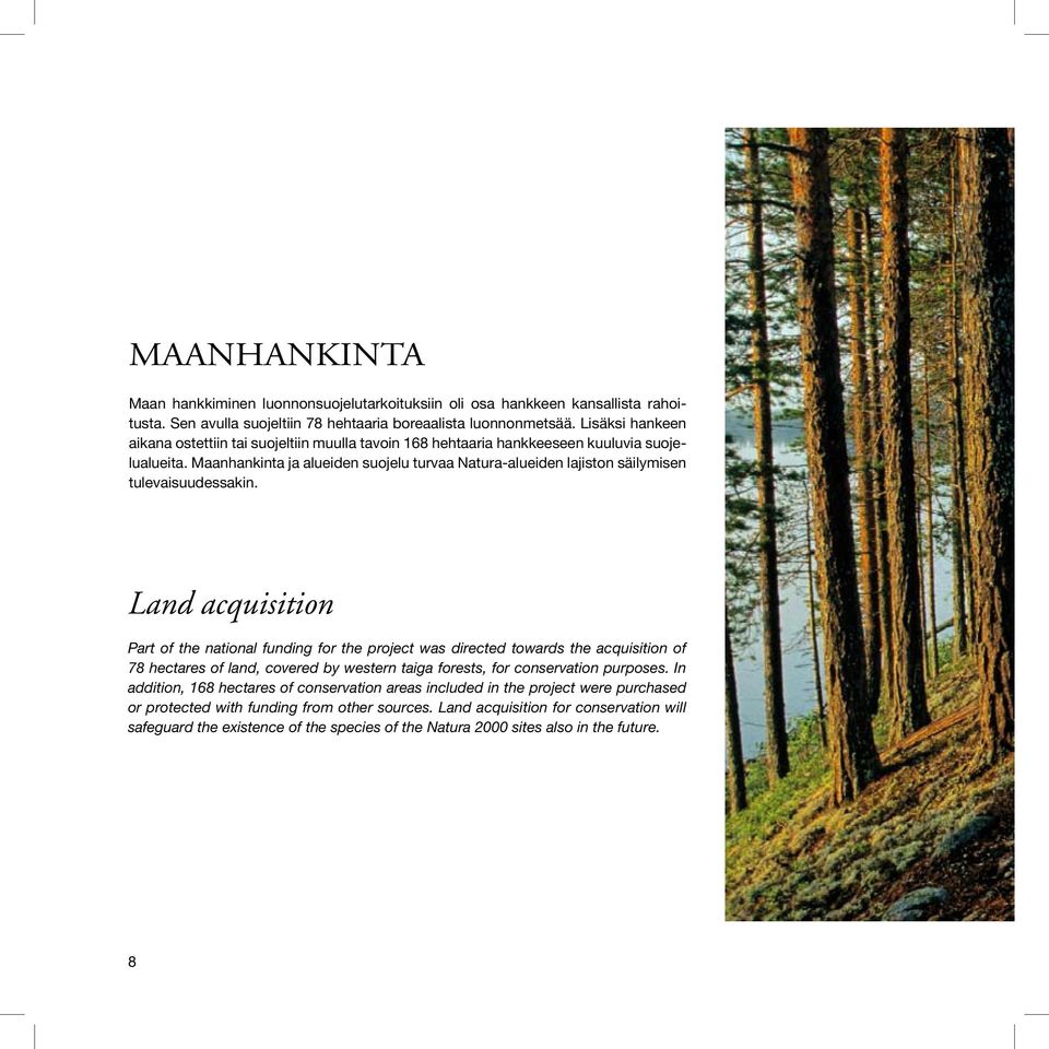 Maanhankinta ja alueiden suojelu turvaa Natura-alueiden lajiston säilymisen tulevaisuudessakin.