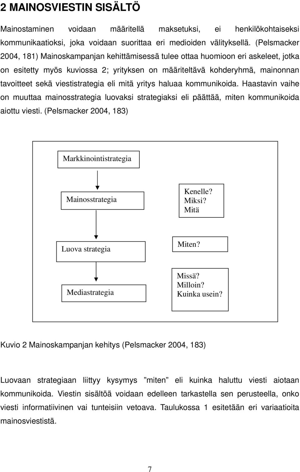 viestistrategia eli mitä yritys haluaa kommunikoida. Haastavin vaihe on muuttaa mainosstrategia luovaksi strategiaksi eli päättää, miten kommunikoida aiottu viesti.