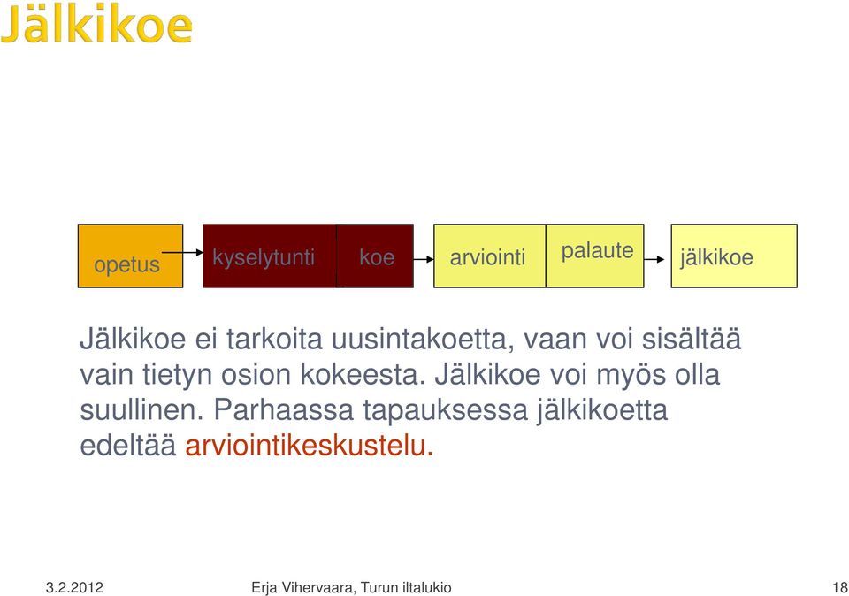 Jälkikoe voi myös olla suullinen.