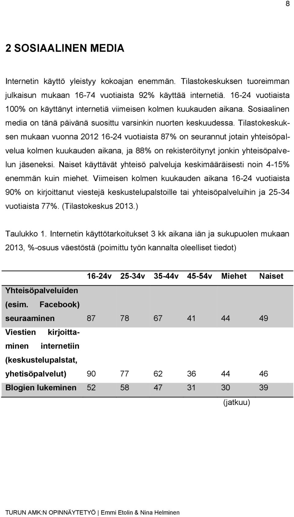 Tilastokeskuksen mukaan vuonna 2012 16-24 vuotiaista 87% on seurannut jotain yhteisöpalvelua kolmen kuukauden aikana, ja 88% on rekisteröitynyt jonkin yhteisöpalvelun jäseneksi.