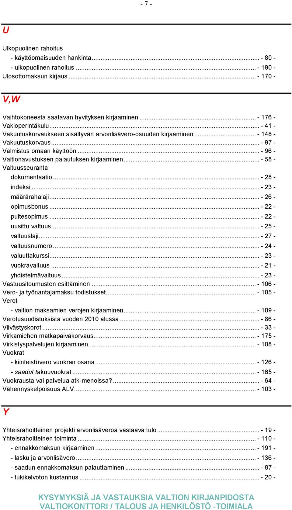 .. - 96 - Valtionavustuksen palautuksen kirjaaminen... - 58 - Valtuusseuranta dokumentaatio... - 28 - indeksi... - 23 - määrärahalaji... - 26 - opimusbonus... - 22 - puitesopimus.