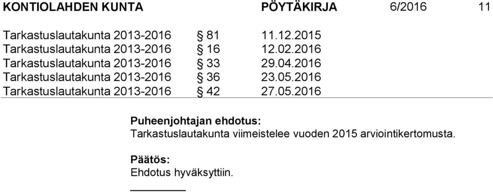 2016 Tarkastuslautakunta 2013-2016 33 29.04.