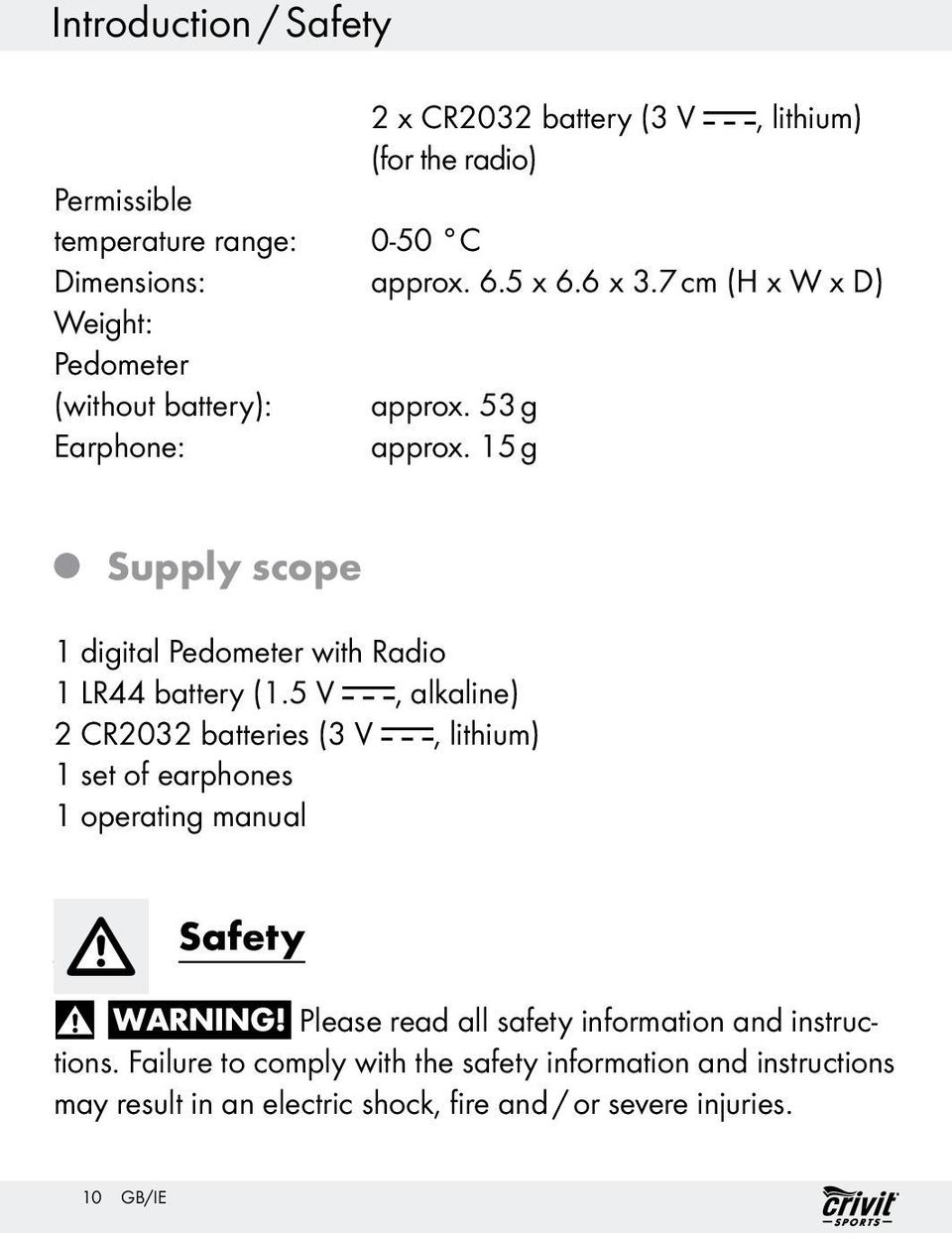 15 g Q Supply scope 1 digital Pedometer with Radio 1 LR44 battery (1.