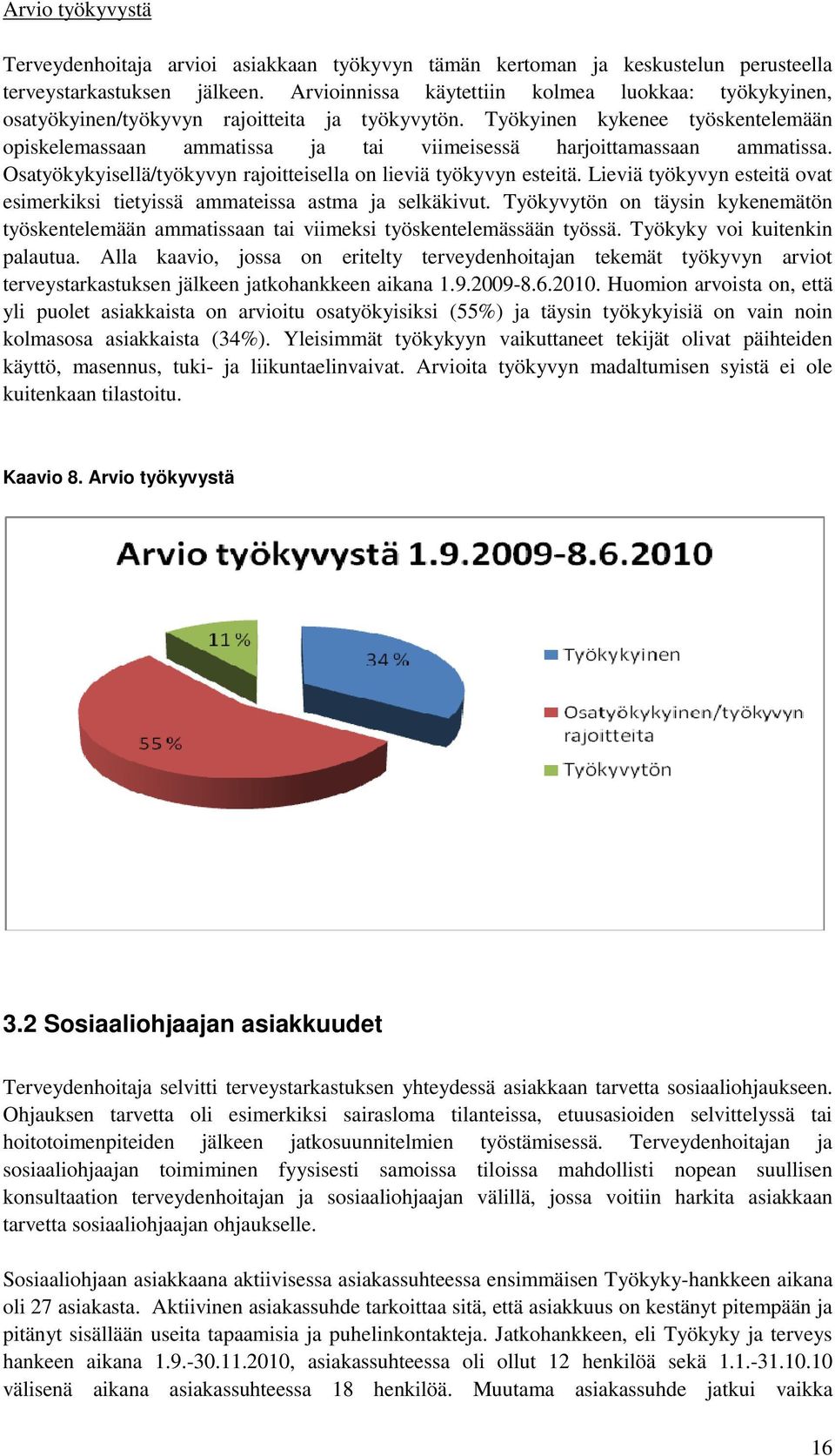 Työkyinen kykenee työskentelemään opiskelemassaan ammatissa ja tai viimeisessä harjoittamassaan ammatissa. Osatyökykyisellä/työkyvyn rajoitteisella on lieviä työkyvyn esteitä.