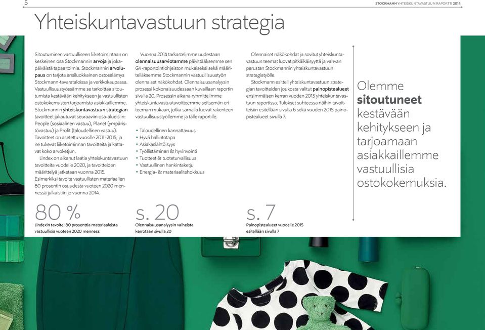 Vastuullisuustyössämme se tarkoittaa sitoutumista kestävään kehitykseen ja vastuullisten ostokokemusten tarjoamista asiakkaillemme.