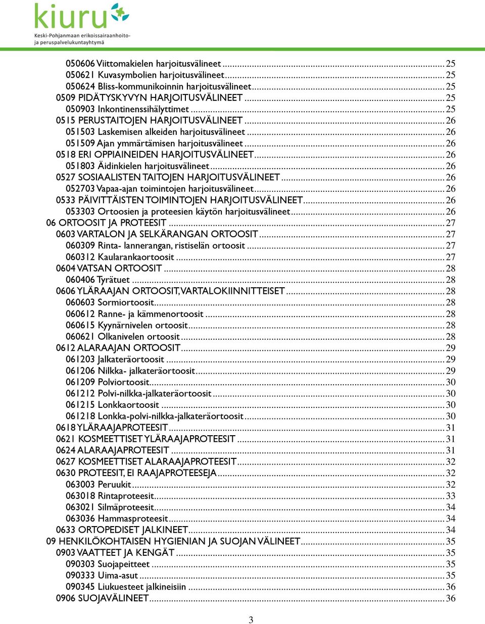 .. 26 0518 ERI OPPIAINEIDEN HARJOITUSVÄLINEET... 26 051803 Äidinkielen harjoitusvälineet... 26 0527 SOSIAALISTEN TAITOJEN HARJOITUSVÄLINEET... 26 052703 Vapaa-ajan toimintojen harjoitusvälineet.