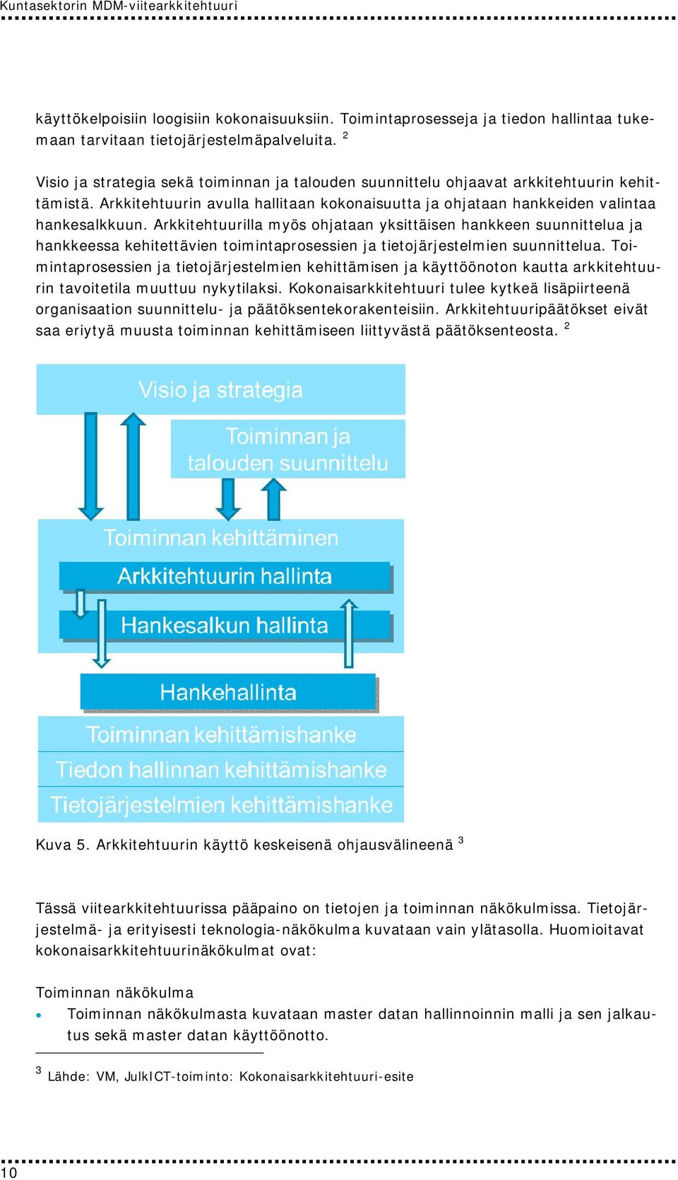 Arkkitehtuurilla myös ohjataan yksittäisen hankkeen suunnittelua ja hankkeessa kehitettävien toimintaprosessien ja tietojärjestelmien suunnittelua.