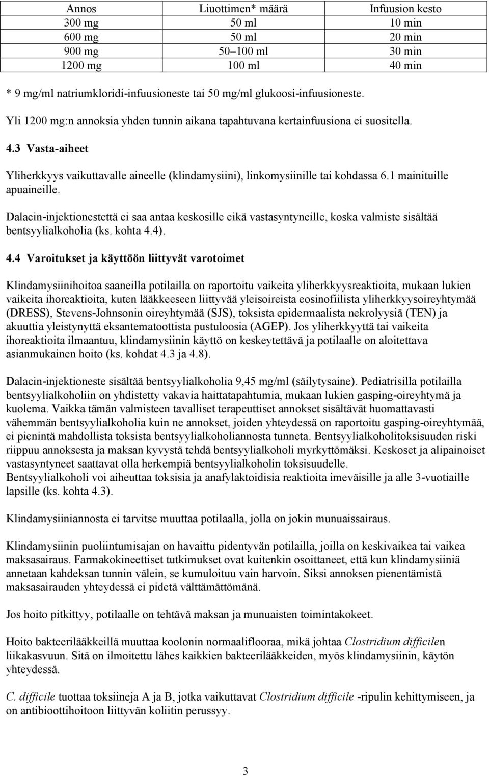 3 Vasta-aiheet Yliherkkyys vaikuttavalle aineelle (klindamysiini), linkomysiinille tai kohdassa 6.1 mainituille apuaineille.