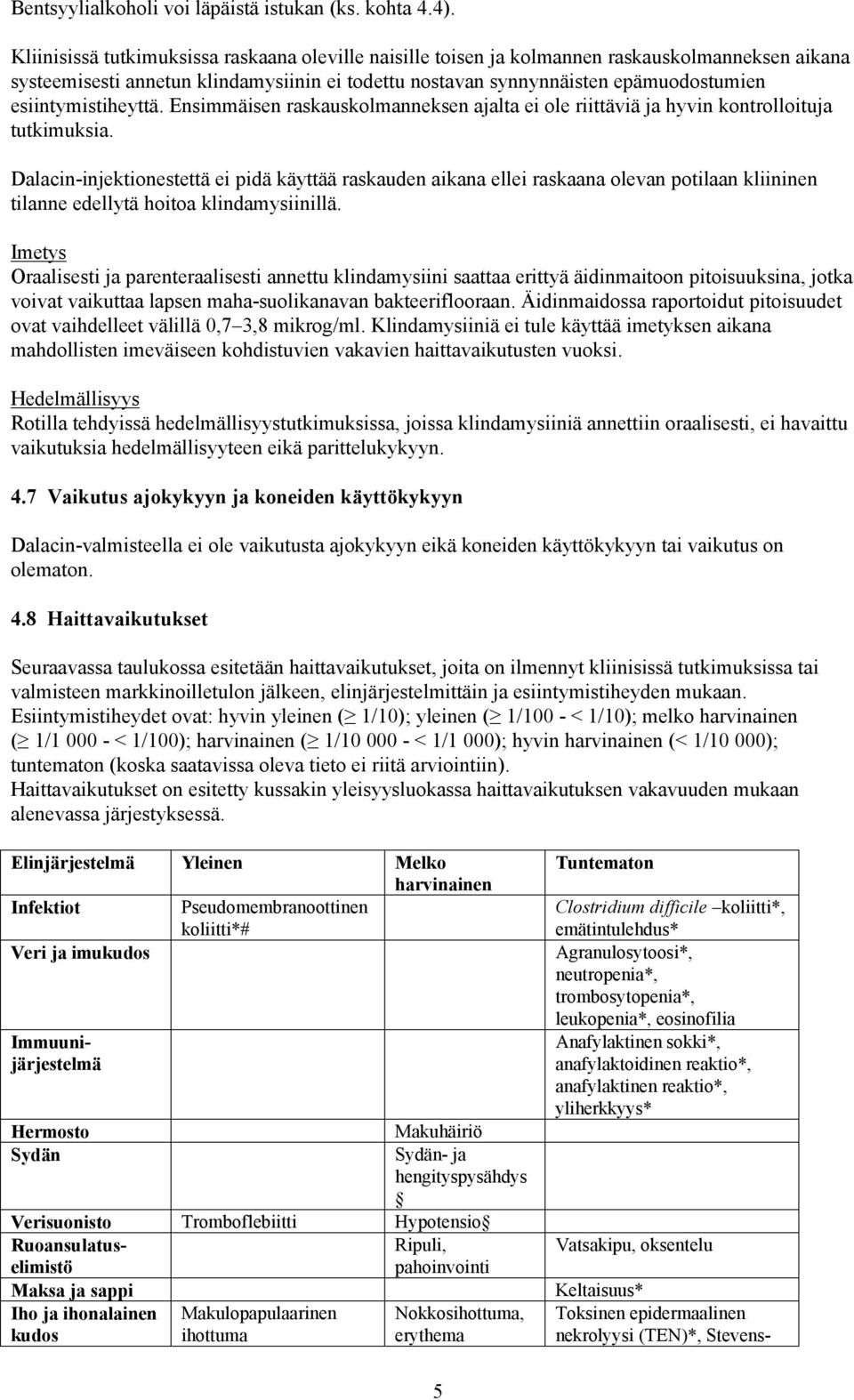 esiintymistiheyttä. Ensimmäisen raskauskolmanneksen ajalta ei ole riittäviä ja hyvin kontrolloituja tutkimuksia.