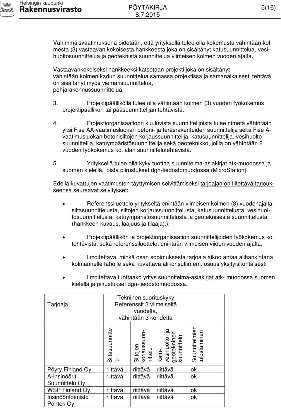 Vastaavankokoiseksi hankkeeksi katsotaan projekti joka on sisältänyt vähintään kolmen kadun suunnittelua samassa projektissa ja samanaikaisesti tehtävä on sisältänyt myös viemärisuunnittelua,