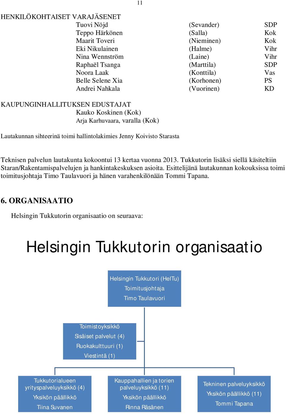 hallintolakimies Jenny Koivisto Starasta Teknisen palvelun lautakunta kokoontui 13 kertaa vuonna 2013. Tukkutorin lisäksi siellä käsiteltiin Staran/Rakentamispalvelujen ja hankintakeskuksen asioita.