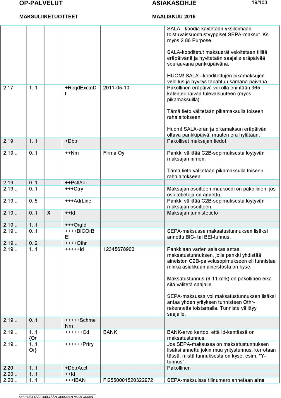 SALA kooditettujen pikamaksujen veloitus ja hyvitys tapahtuu samana päivänä 2011-05-10 Pakollinen eräpäivä voi olla enintään 365 kalenteripäivää tulevaisuuteen (myös pikamaksuilla) Tämä tieto