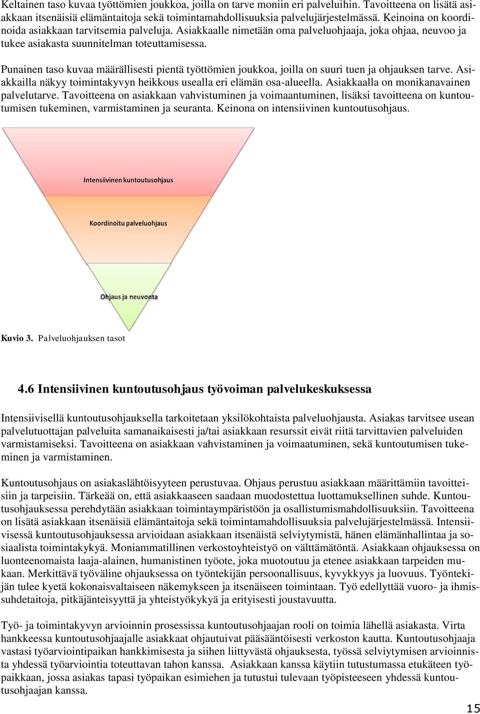 Punainen taso kuvaa määrällisesti pientä työttömien joukkoa, joilla on suuri tuen ja ohjauksen tarve. Asiakkailla näkyy toimintakyvyn heikkous usealla eri elämän osa-alueella.