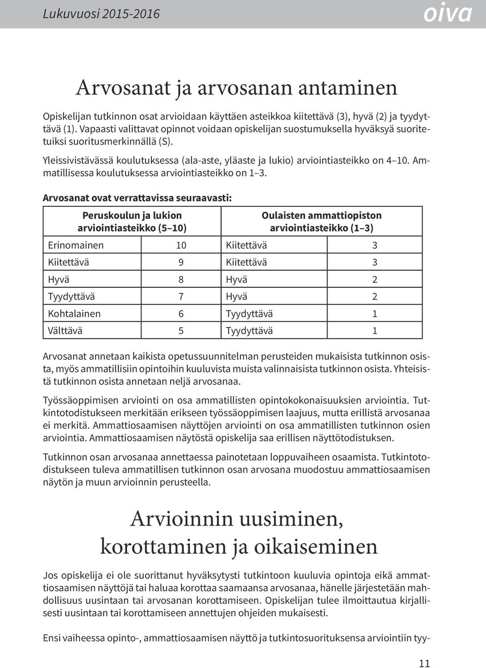 Ammatillisessa koulutuksessa arviointiasteikko on 1 3.