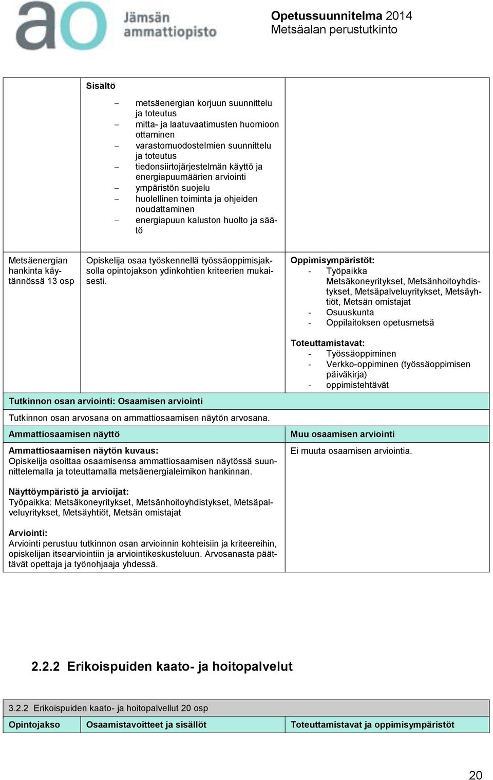 työssäoppimisjaksolla opintojakson ydinkohtien kriteerien mukaisesti.