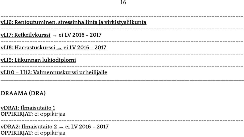 vli9: Liikunnan lukiodiplomi vli10 LI12: Valmennuskurssi urheilijalle