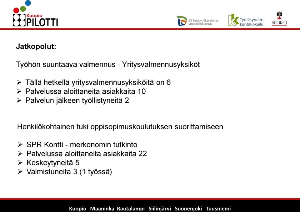 työllistyneitä 2 Henkilökohtainen tuki oppisopimuskoulutuksen suorittamiseen SPR Kontti