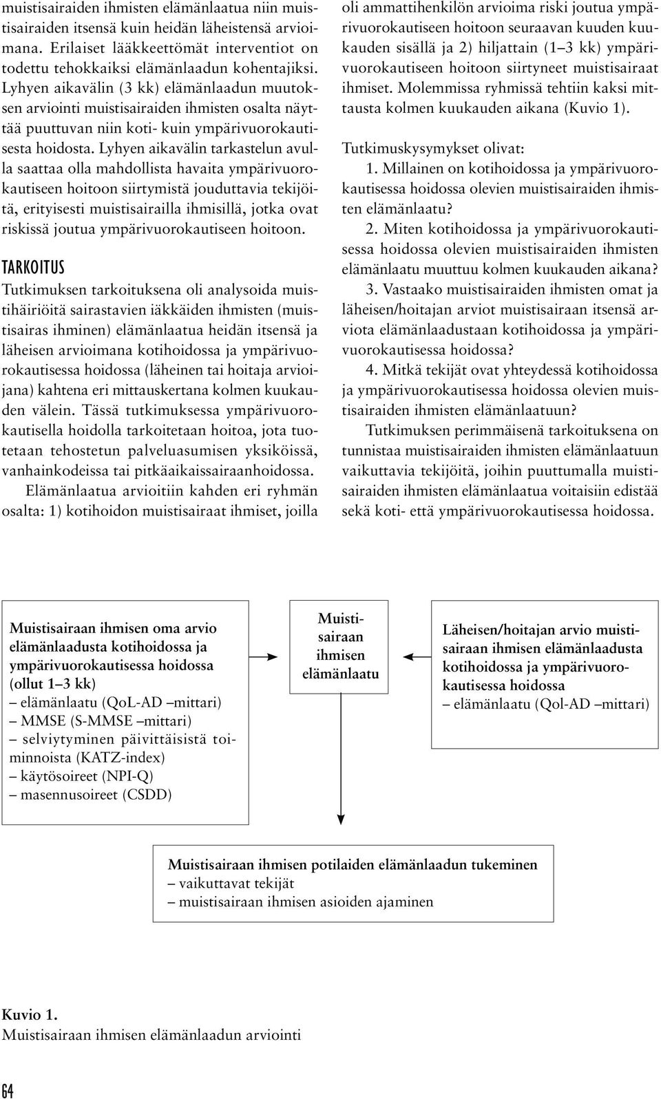 Lyhyen aikavälin tarkastelun avulla saattaa olla mahdollista havaita ympärivuorokautiseen hoitoon siirtymistä jouduttavia tekijöitä, erityisesti muistisairailla ihmisillä, jotka ovat riskissä joutua