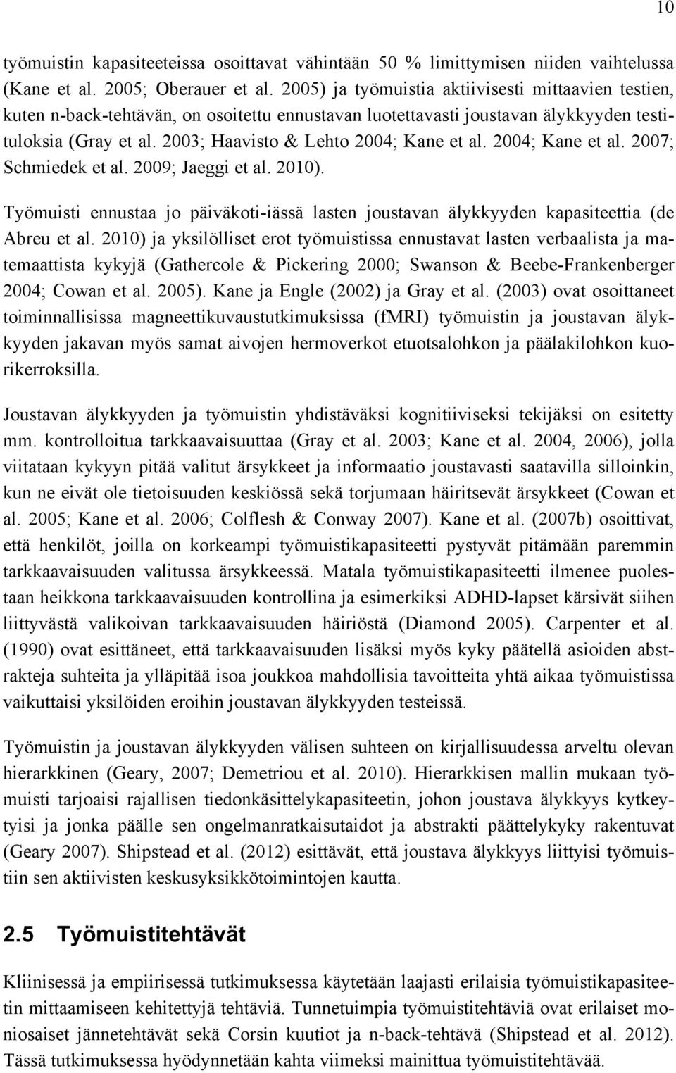 2003; Haavisto & Lehto 2004; Kane et al. 2004; Kane et al. 2007; Schmiedek et al. 2009; Jaeggi et al. 2010).