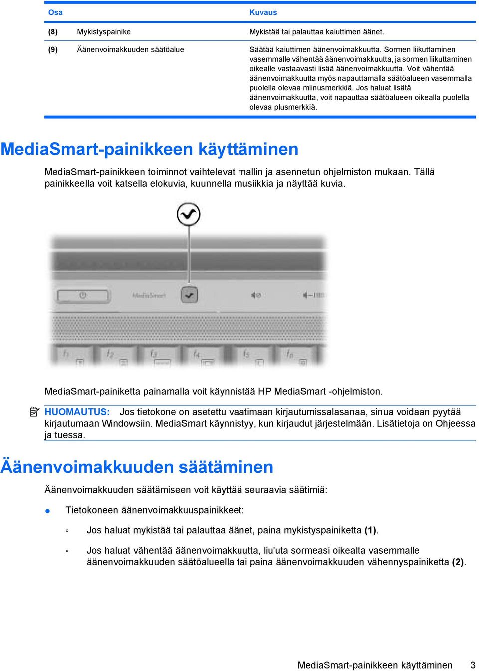 Voit vähentää äänenvoimakkuutta myös napauttamalla säätöalueen vasemmalla puolella olevaa miinusmerkkiä.