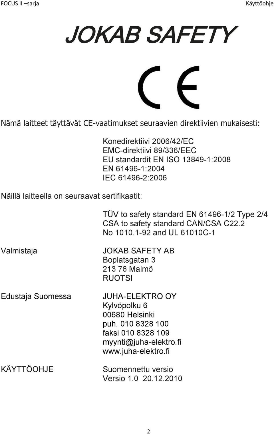 safety standard CAN/CSA C22.2 No 1010.